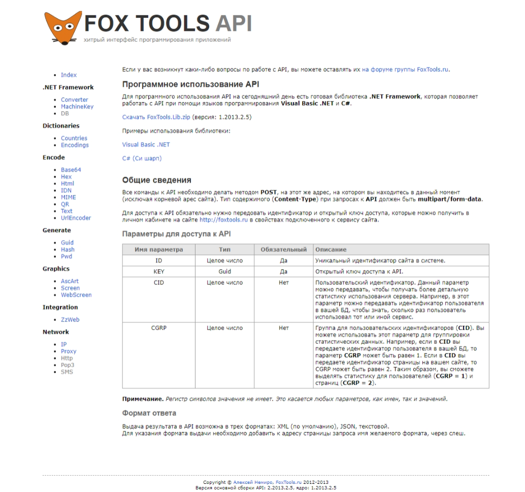 FoxTools.ru API v1.0