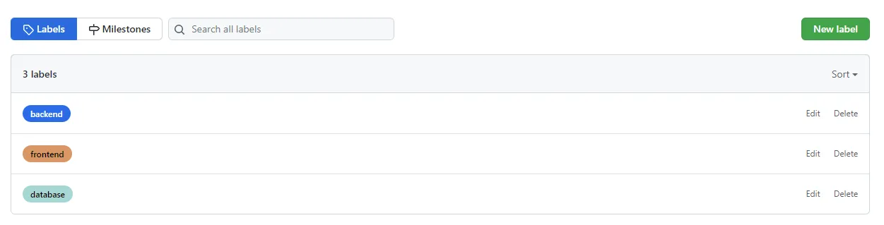 Fig. 2. Example of labels in a repository on GitHub